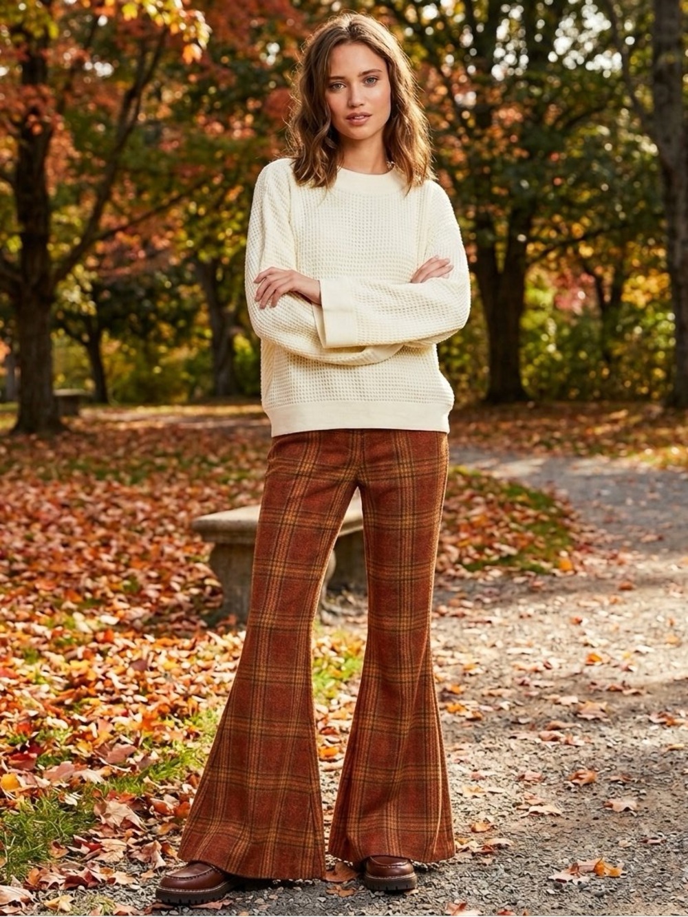 Listicle Cream Waffle Weave Knit Sweater With Flared Arms
